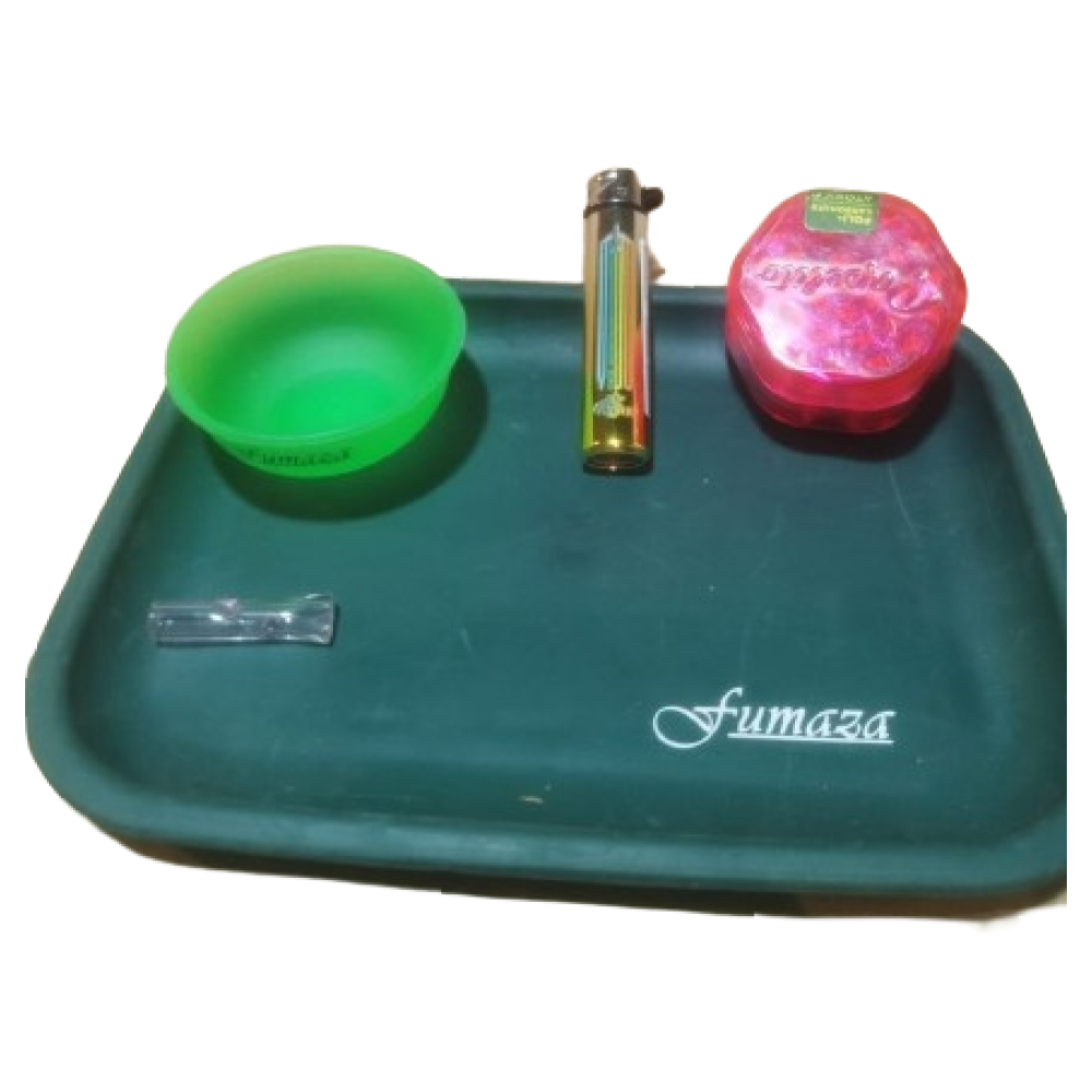 Kit 2 Triturador Papelito+Bandeja Fumaza de Silicone+ Isqueiro+ Cuia Fumaza+Piteira de vidro