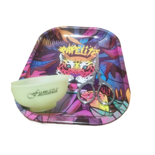 Kit 3 Bandejas papelito Pequena+ Tesoura ABDZ+ Cuia Fumaza